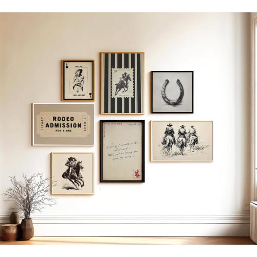 Vintage Western Prints Cowboy 7 Gallery Wall Poster Set Cowboy Wall Art Rustic Mid West Mid Century Modern Decor Retro Horse Aesthetic Print