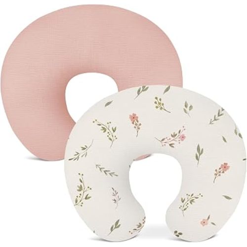 Nursing Pillow Covers 2 Pack, Muslin Nursing Cover for Breastfeeding Pillows, Comfortable for Baby Girls and Boys (Petal - Leaf)