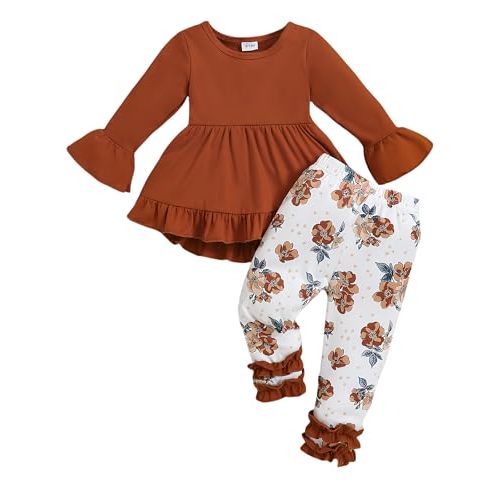 Baby Girl Clothes Infant Toddler Girl Outfit Long Sleeve Shirts Top Rufffle Pants Little Girls Clothes