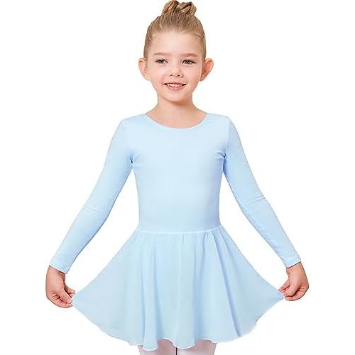 Stelle Ballet Leotards for Girls Long Sleeve Toddler Dance Leotard Outfits with Skirt Classic(Little/Big Kid)