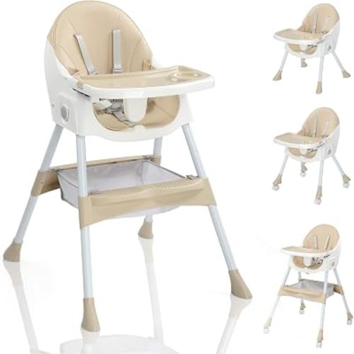 Ktaxon Foldable Baby High Chair, 3-in-1 Portable Toddler Highchair, Beige