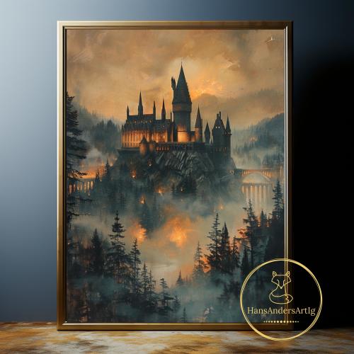 Poster Magic Castle Art Print Wizard School Painting Print Illustration For Book Nerd Wall Decor Dark Academia Witchy Gift Fantasy Fan Art
