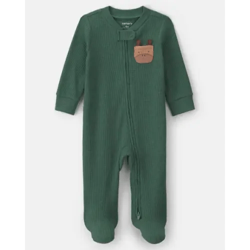 Baby Boy Moose Cotton 2-Way Zip Thermal Sleep & Play Pajamas - Green | Carter's
