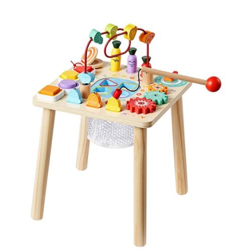 VEVOR Montessori Activity Table for Toddler 1-3 Years Old,8 in 1 Wooden Learn Activity Desk,Baby Play Table for Boys & Girls Aged 6+ Months,Multicolor