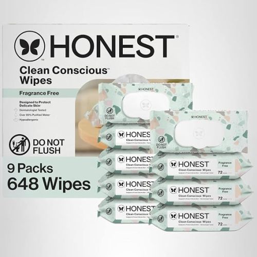 The Honest Company Hypoallergenic Multi-Use Baby Wipes for Sensitive Skin, Geo Mood, 60 Count