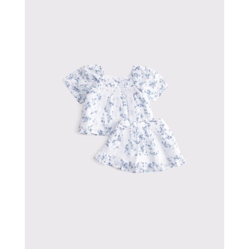 baby pleated lace-trim top and skort set