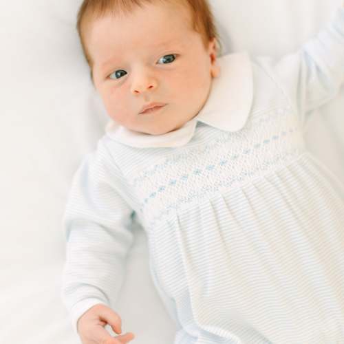 Benjamin Smocked Footie - Light Blue