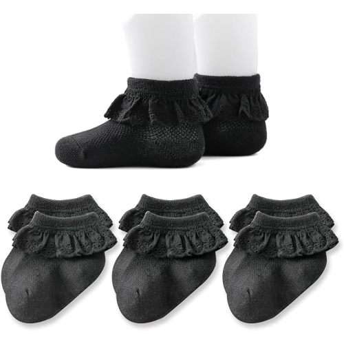 EPEIUS Baby Lace Socks Newborn Girl Eyelet Ruffle Socks Infant Toddler Dress Crew Sox 0-6/6-12/12-24 Months