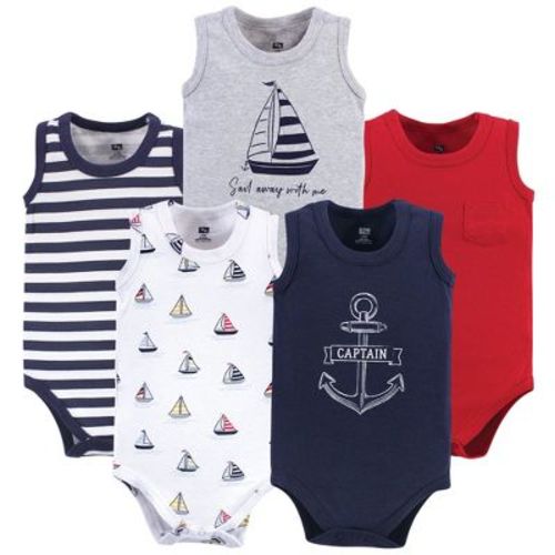 Hudson Baby Infant Boy Cotton Sleeveless Bodysuits 5pk, Captain, 3-6 Months