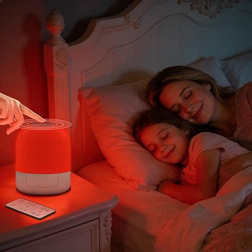 670nm Red Light for Sleep, 100% Blue Light Blocked & 10%-100% Dimmable & 4 Timers & Remote + Touch, Rechargeable Long Lasting Red Night Light Sleep Lamp for Bedroom, Nursery, Reading