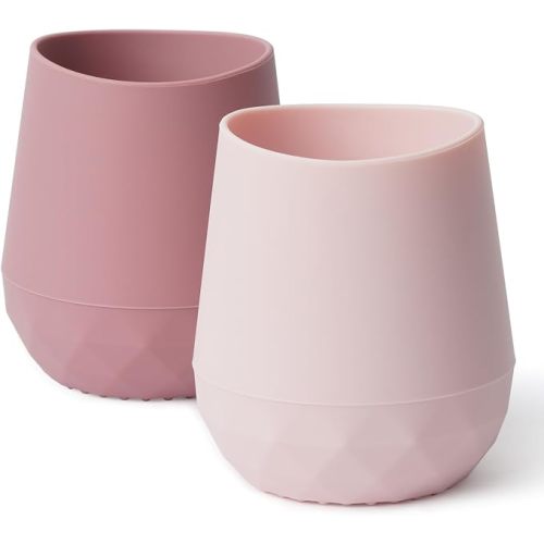 Seposeve Silicone Baby Cups for 6-12 Months, 12-24 Months, Pack of 2 Tiny Open Training Silicone Cup for Toddler, Baby Mouth-Like Design, with Capacity Markings, Purple Pink