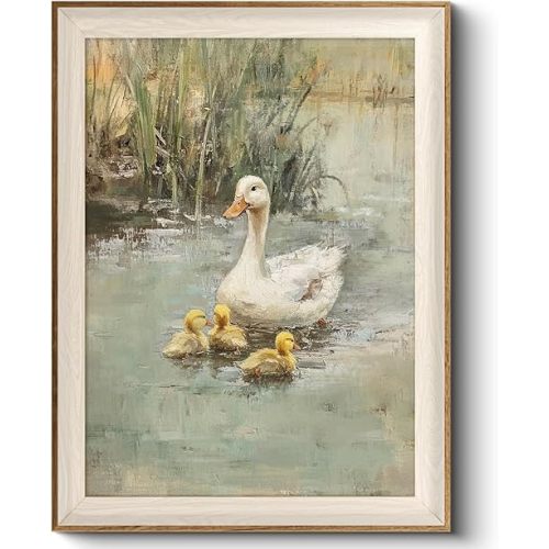 Duck Canvas Prints, Vintage Home Decor, Animals Painting Picture, Bathroom Wall Decor Gifts for Friends or Family -【Duck Family】-(16L x 12W)