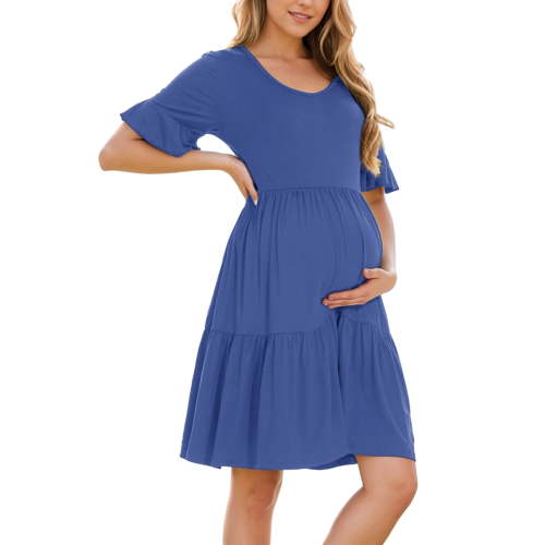 Women's Summer Maternity Dress Ruffle Short Sleeve Maternity Clothes