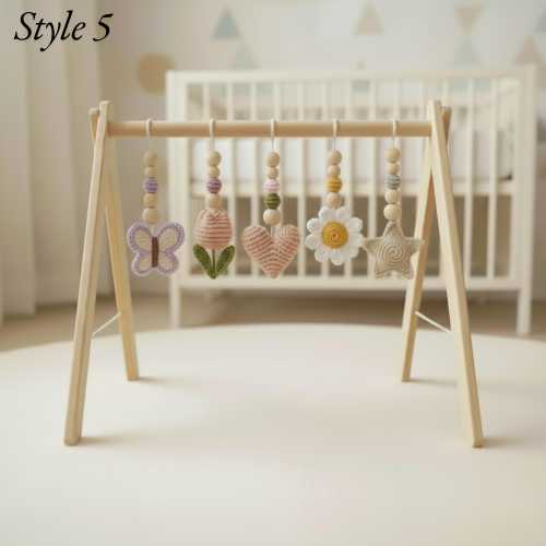 Floral Baby Gym Wooden Play Gym with Crochet Tulip Butterfly Cloud Daisy | Montessori Baby Activity Gym | Neutral Nursery Decor | Baby Gift