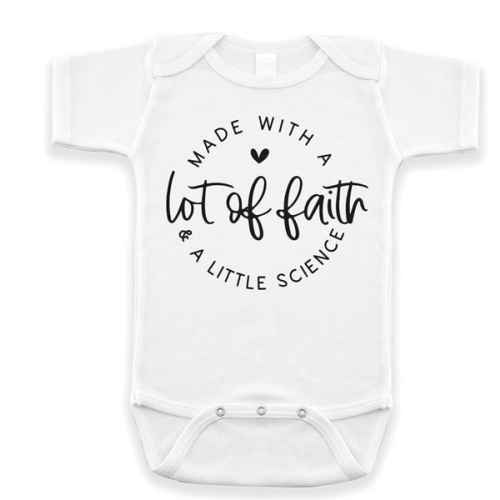Made With Faith and Science IVF Pregnancy Announcement Infant Bodysuit for Grandparents and Photo Props (0-3 months, White)