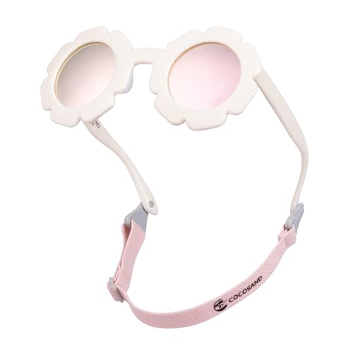 COCOSAND Toddler Sunglasses with Strap Polarized Lens Retro Flexible Flower Frame for Baby Kids Boys Girls Age 3-24 Months