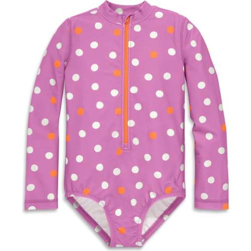 Baby One-Piece Rash Guard In Confetti Dots, Lilac Multi Dots - Primary | Maisonette