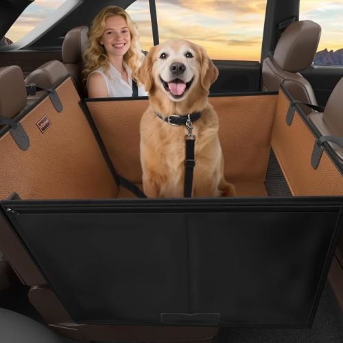 FURTIME Large Dog Car Seat, Upgraded PU Leather Back Seat Extender with Hard Bottom, Waterproof Pet Car Seat Cover for Medium Sized Dog, Pet Hammock for Cars, SUVs, Trucks