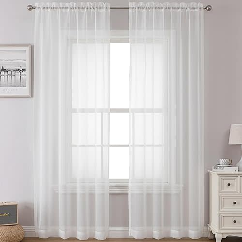Airwill White Short Sheer Kitchen Curtains 36/42 Inch Tier Rod Pocket Cafe Curtains Half Window Drapes for Bathroom, Small Windows, 2 Panels