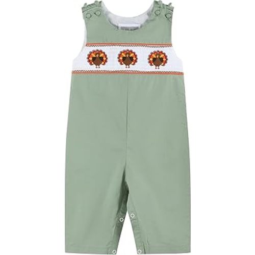 Lil cactus Sage Green Turkey Smocked Overalls