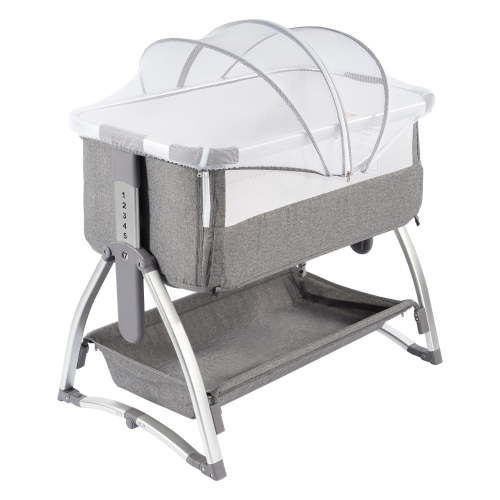 Signature Fitness Baby Cradle with Aluminum Frame and Cotton-Linen Fabric, Gray, Portable and Comfortable Infant Rocking Bassinet