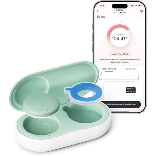 Momcozy Smart Baby Thermometer, Medical-Grade Accurate Wearable Thermometer with Instant Reads, APP Real-time Monitoring for Infants & Kids, Hypoallergenic 3M Stiker,Bluetooth, 180H Lasting,Portable