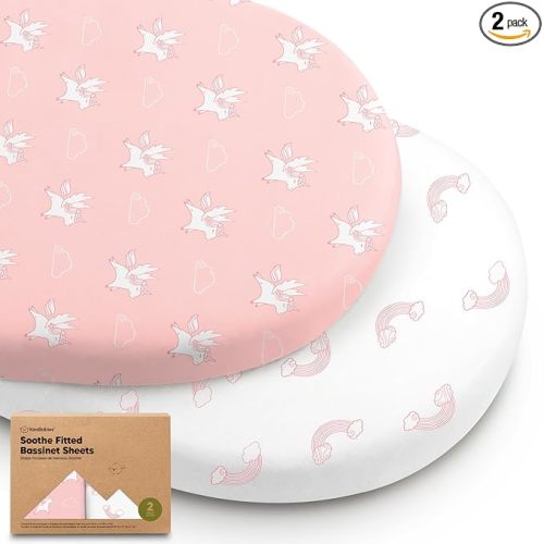 2-Pack Organic Baby Bassinet Sheets Boys, Girls - 100% Cotton Bassinet Mattress Sheets Compatible with Halo Bassinest Swivel Sleeper, Graco, Baby Delight, Universal Bassinet Fitted Sheets (Dreamland)