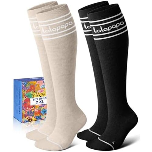 Thick Soft Cotton Compression Socks for Women Men 15-20mmHg Knee High Breathable Cotton Socks for All Day Comfort