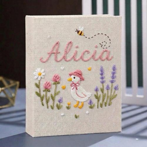 Personalized Embroidered Photo Album – Custom Name Baby Memory Book – Handmade Linen Scrapbook – Nursery Keepsake Gift
