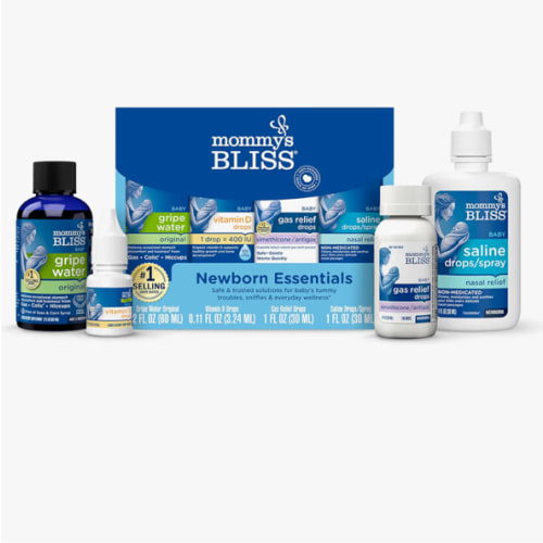 Mommy's Bliss 4-Piece Newborn and Baby Essentials Kit - with Gripe Water, Gas Relief Drops, Vitamin D 400IU, and Saline Drops/Spray - The Perfect Baby Gift.