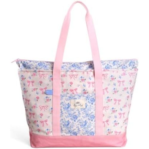 Itzy Ritzy Canvas Mom Tote Bag with Zipper Closure & 4 Pockets (Ribbons)