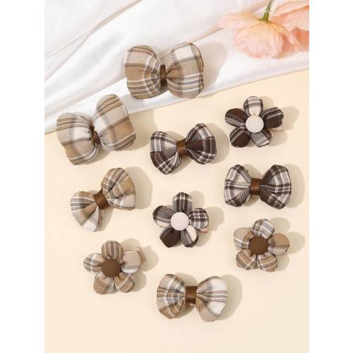 10pcs Brown Plaid Hair Clips For Girls Adorable Flower Barrettes Fully Lined Hairpins Alligator Clips For Baby Girls Infants Toddlers Daily Headpiece Hairgrips Kids Baby Hair Accessories | SHEIN USA