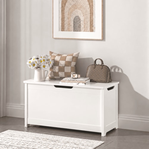 Large Natural Wood Toy Chest, Safety Hinge Lid, Kids Organizer, Modern Storage Furniture, L0291