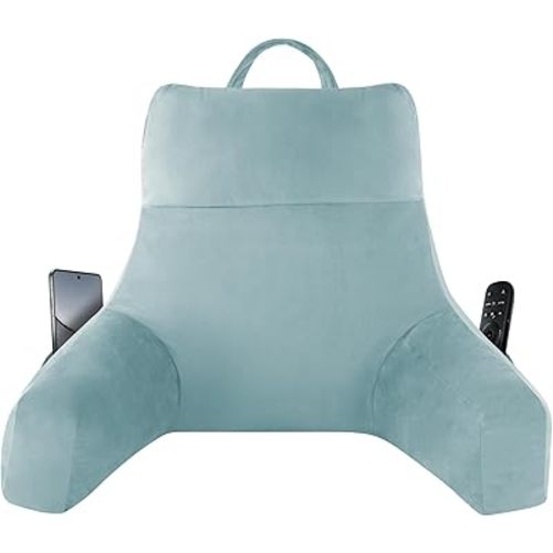 Back Pillow for Bed Sitting up, Reading Pillow for Sitting in Bed Adult, Back Support Pillow, Memory Foam Sit up Lounge Backrest Pillow with Arms for TV, Couch, Chair, Dorm, 18 Inch, Lake Blue