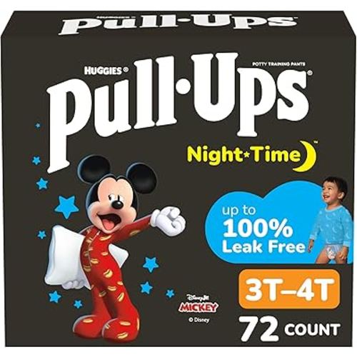 Pull-Ups Boys' Night Time Potty Training Pants, Size 3T-4T Overnight Training Underwear (32-40 lbs), 72 Ct