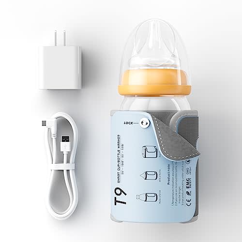 ENERGYMAMI Portable Bottle Warmer, Baby Milk Heat Keeper with LED Display, USB Warmer for Car Travel, Bottles Warmers on The go (Blue)