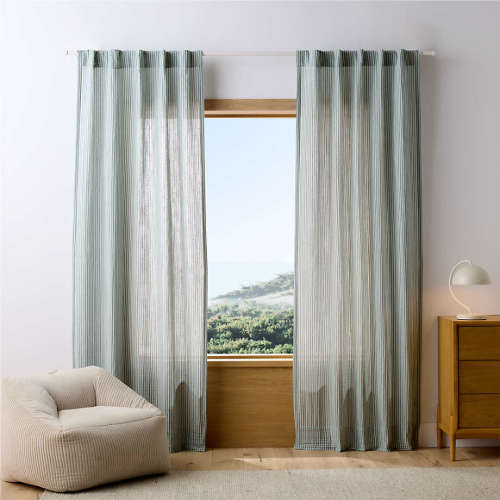 Supersoft Pine Green Striped Kids Curtain Panel 44"x63"