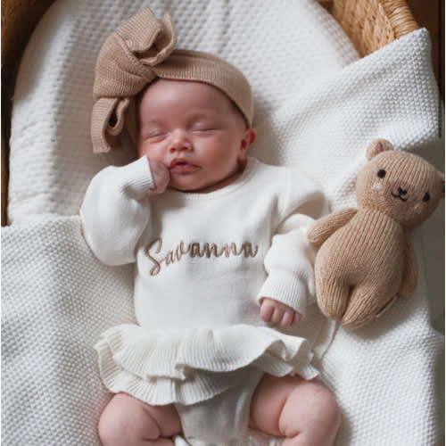 Tutu Knit Personalized Romper - Warm White