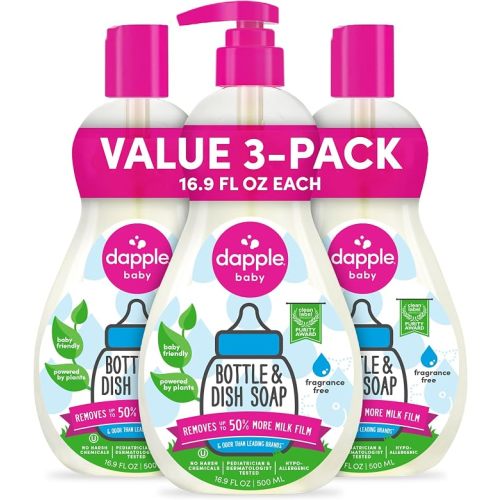 Dapple Baby - Fragrance Free Bottle & Dish Soap - 16.9 fl oz (3 Pack)