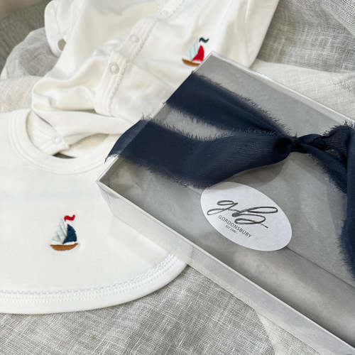 Newborn Baby Gift Set With Sailboat Onesie And Bib