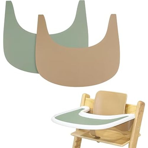 2 Pieces High Chair Placemat Silicone, Clean and Hygienic, Suitable for Stokke Tripp Trapp High Chair Tray Cover (Green/Khaki)