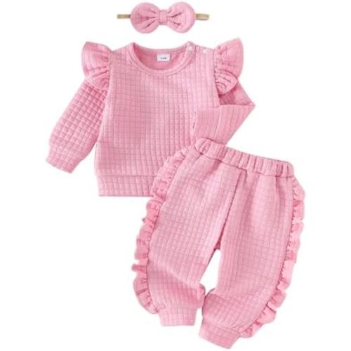 Baby Girl Clothes Toddler Sweatshirt Ruffled Infant Tops Casual Pants Fall Winter Outfits Set 3-24 Months