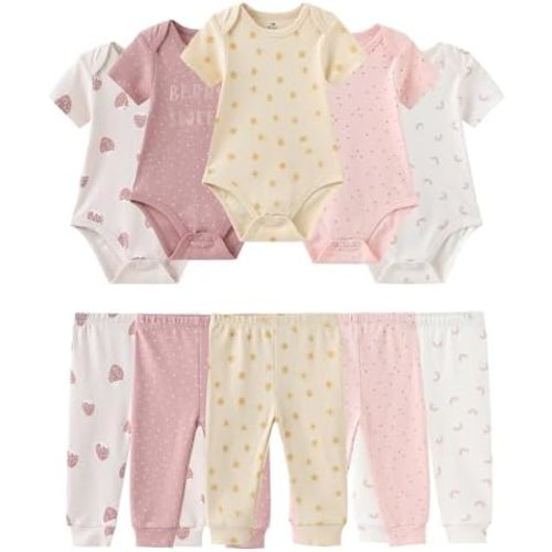 Baby Girl Bodysuit and Pant Set Cotton Ribbed Mix Summer Infant Girls Clothes Outfits 0-12 Month