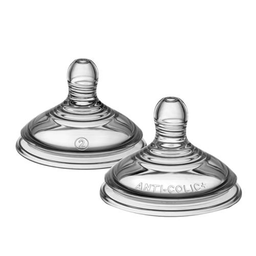 Tommee Tippee Advanced Anti-Colic Baby Bottle Nipples, Breast-Like for A Natural Latch, Soft Silicone, Slow Flow, 0+ Months, Pack of 2