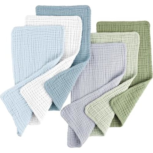 Konssy 6-Pack Thick Muslin Baby Burp Cloths, 6-Layer Ultra Soft Cotton