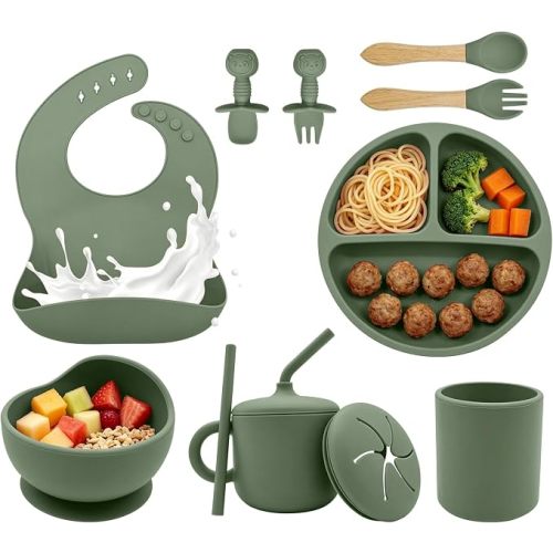 Silicone Baby Feeding Set 9 Pcs, Baby Led Weaning Supplies