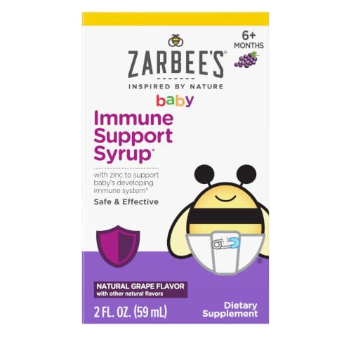 Zarbee's Baby Immune Support Syrup with Zinc, Natural Grape, 2 fl oz | For Babies Ages 6+ Months, Baby & Toddler Vitamin, Includes Syringe for Easy & Accurate Dosing