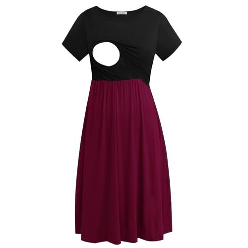 Smallshow Women's Short Sleeve Patchwork Nursing Dresses for Breastfeeding