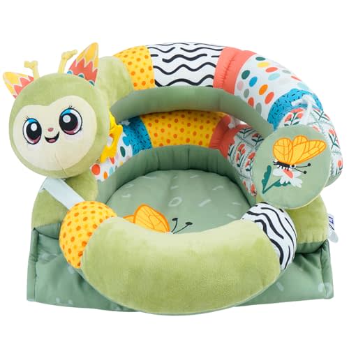 Lovvie & Joy 2-in-1 Tummy Time Mat & Seated Support Pillow,Baby Tummy Time Pillow Support for Newborns and Older Babies,with Detachable Support Pillow and Toys Caterpillar Elf