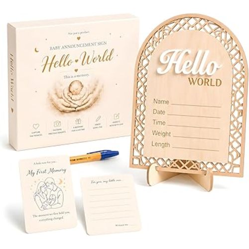 Welcome Baby Sign – 3D Wooden Birth Baby Announcement Sign with Elegant Boho Arch Details for Hospital Pictures, Nursery Keepsakes & Sweet Newborn Photo Pro for Newborn Boys and Girls